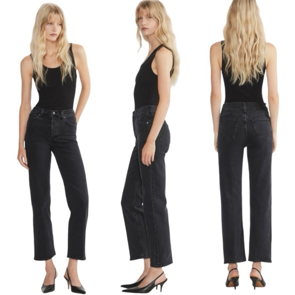 DENIM FORUM Arlo High Waisted Straight Leg Black Cropped Jeans